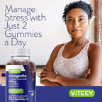 Viteey Ashwagandha Gummies with Ginseng & Lemon Balm - Mood, Calm & Stress Support Ashwagandha Supplements - Vegan, Gluten-Free - 60 Count