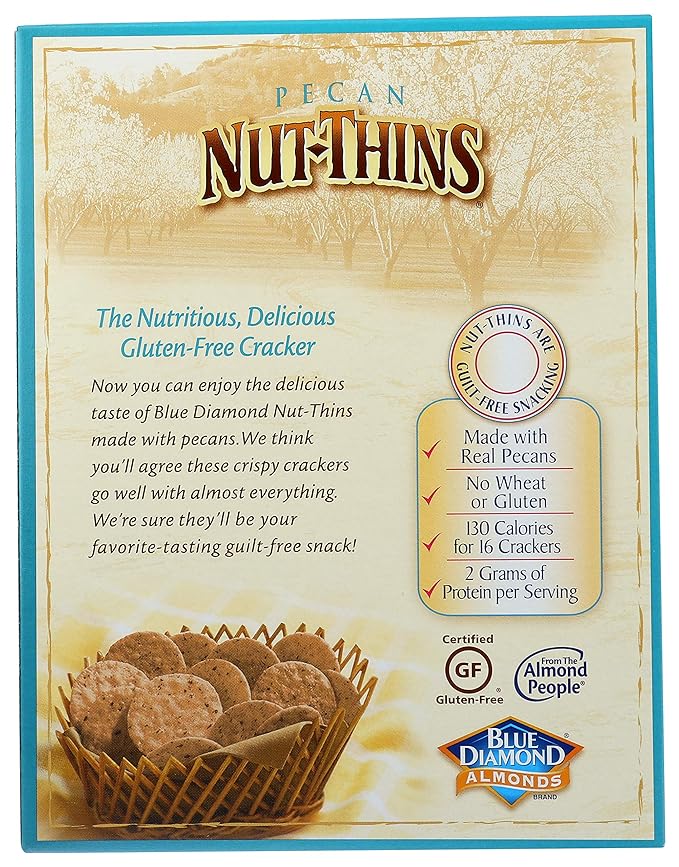 Blue Diamond Almonds, Pecan Thins Gluten Free Cracker Crisps perfect for Snacking, 4.25 oz