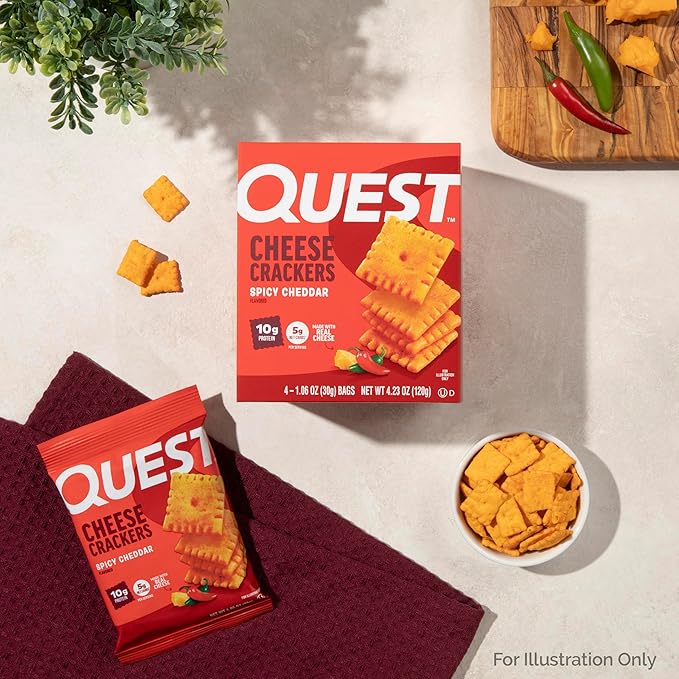 Quest Nutrition Cheese Crackers,Spicy Cheddar Blast,10g of Protein,Low Carb,Made with Real Cheese,(1.06 oz Bags),(Pack of 24)