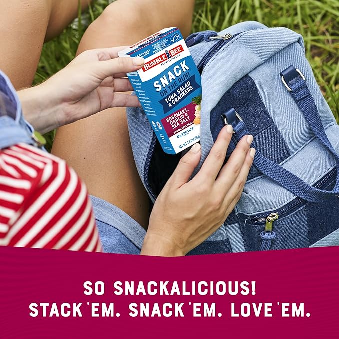 Bumble Bee Snack On The Run! Protein Snack Pack - 8g Protein per Box - Rosemary, Garlic, Sea Salt Tuna Salad with Crackers Kit - Ready to Eat Easy-Open Can - Wild Caught MSC-Certified Tuna (Pack of 1)