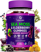 Irish Sea Moss Gummies – Bladderwrack Burdock Root Elderberry Vitamin C & Zinc – 60 Vegan Seamoss Gummy Bears for Adults Kids Men Women – Multimineral Elderberry Vitamins