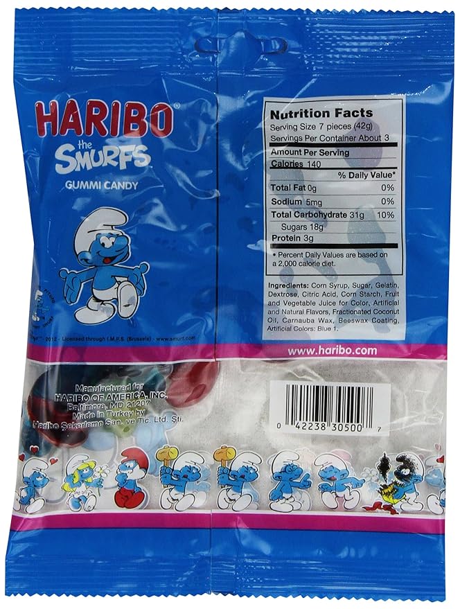 HARIBO Gummi Candy, Smurfs, 4 oz. Bag (Pack of 12)
