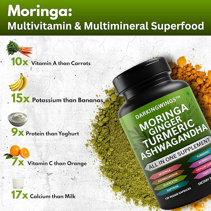 Turmeric Curcumin Moringa Supplement Ginger Boswellia Saffron - Joint Support Supplements for Women and Men with Ceylon Cinnamon, Tart Cherry, Quercetin Garlic Nettle Holy Basil - 120 Count