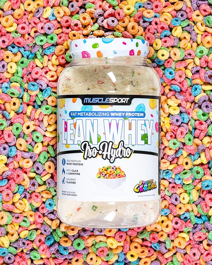 MuscleSport Lean Whey Revolution™ Protein Powder - Whey Protein Isolate - Low Calorie, Low Carb, Low Fat, Incredible Flavors - 25g protein per scoop (2lb, Fruity Cereal)