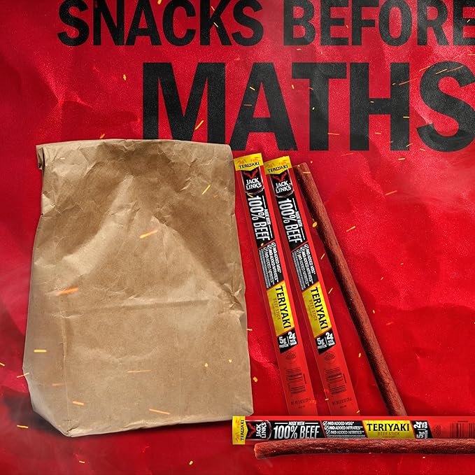 Jack Link's Beef Sticks, Teriyaki - Protein Snack, Meat Stick with 5g of Protein, Beef Jerky Snack Sticks Made with 100% Meat, Keto Friendly, Individually Wrapped - 0.92 Oz. (20 Count)