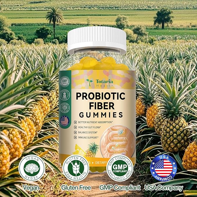 Totaria 9-in-1 Probiotic Fiber Gummies for Adults Teens 16G Fiber per Serving, Psyllium Fiber Supplement with 5 Billion CFU Bacillus Coagulans, Inulin, ACV for Digestion Gut Immunity - 60 Gummies