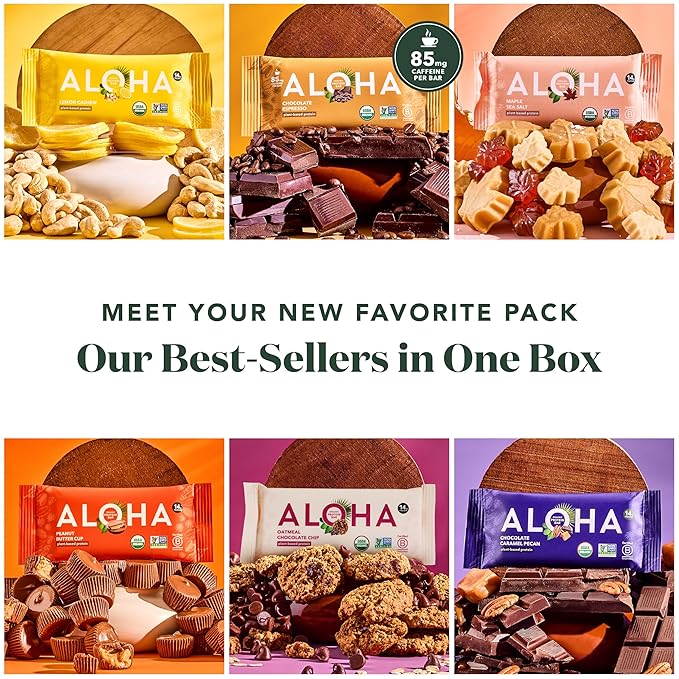 ALOHA Organic Plant Based Protein Bars - Sampler Pack #2-12 Bars, Vegan, Low Sugar, Gluten-Free, Paleo, Low Carb, Non-GMO, No Stevia, No Erythritol