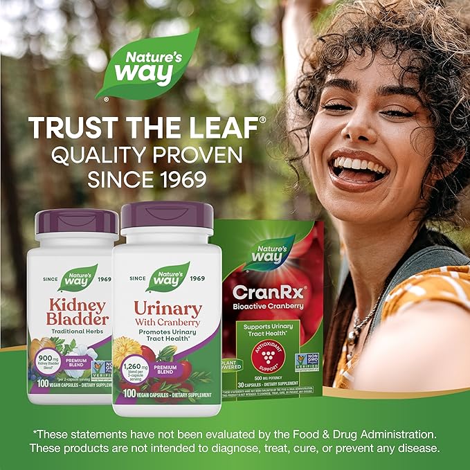 Nature's Way Urinary with Cranberry Premium Blend, Promotes Urinary Tract Health*, with Cranberry, Dandelion, Vegan, Non-GMO Project Verified, 100 Capsules (Packaging May Vary)