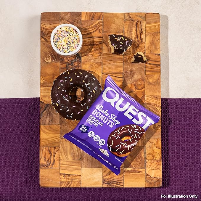 Quest Nutrition Bake Shop, Chocolate Frosted Donuts, 14g Protein, Less than 1g Sugar, Protein Snack, Low Sugar, 9 Count