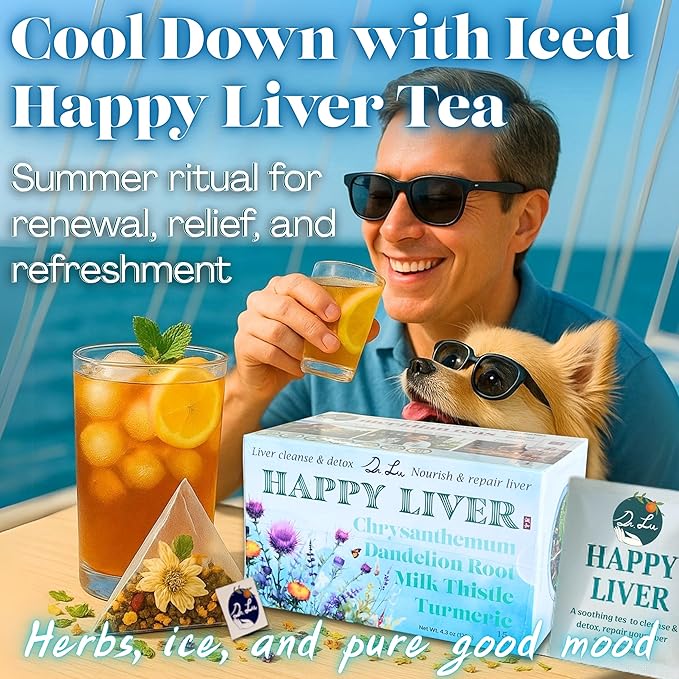 Dr. Lu’s Happy Liver Tea | 100% Natural Liver Cleanse Detox & Repair Tea Made in US | 11-Flavor Milk Thistle, Turmeric, Chrysanthemum, Licorice Root, Dandelion Root tea Blend for Liver Support