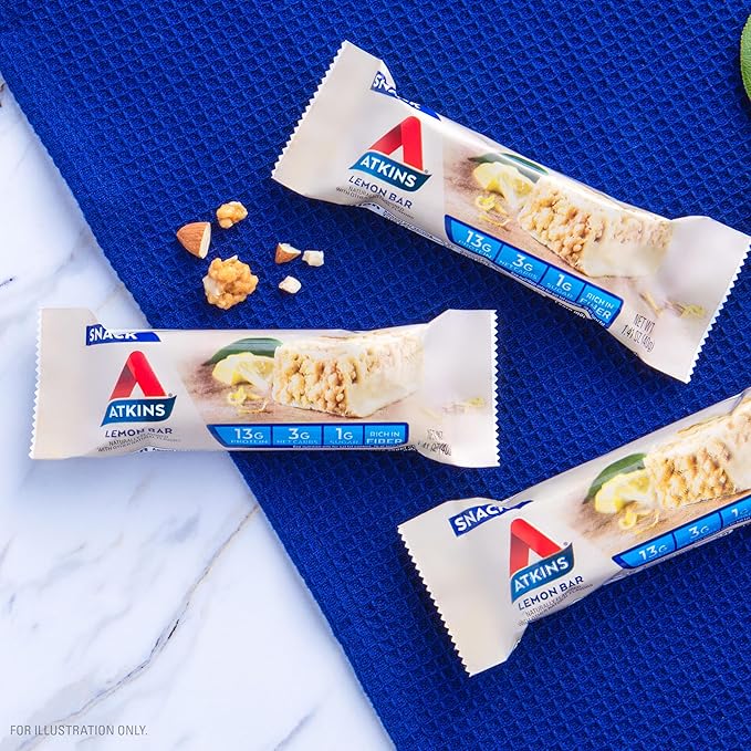 Atkins Lemon Flavored Snack Bar,High Protein Bar,Low Sugar and Low Carb,Keto Friendly Snack,Gluten Free,High in Fiber,Made with Real Almond Butter,16 Count (Pack of 2)