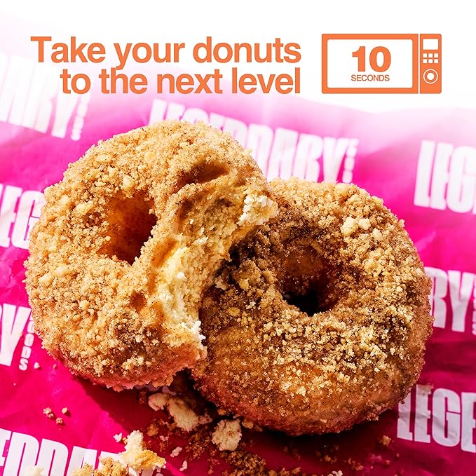 Legendary Foods Protein Donuts - 22g Protein, Crumbly Cinnamon, Zero Sugar Snack, Gluten Conscious, Low Carb, Keto Suitable, Diabetic and GLP-1 Diets - 8 Pack with Two Donuts per pack