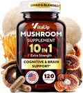 VitaUp Mushroom Supplement - USA Made 10 in 1 Mushroom Complex - Mushroom Capsules with Lions Mane, Cordyceps, Turkey Tail, Reishi, Shiitake for Cognitive & Immune Support - 120 Count