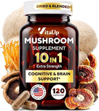 VitaUp Mushroom Supplement - USA Made 10 in 1 Mushroom Complex - Mushroom Capsules with Lions Mane, Cordyceps, Turkey Tail, Reishi, Shiitake for Cognitive & Immune Support - 120 Count
