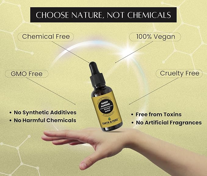 Earth N Pure Sweet Almond Oil (Badam Oil) Cold Pressed, Therapeutic Grade for Body, Skin, Hair 30 ml