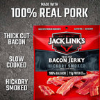 Jack Link's Bacon Jerky, Hickory Smoked - Flavorful Ready to Eat Meat Snack with 11g of Protein per Serving, Made with 100% Thick Cut Real Bacon, Protein Snack, Keto Friendly, 2.5 oz. (Pack of 4)