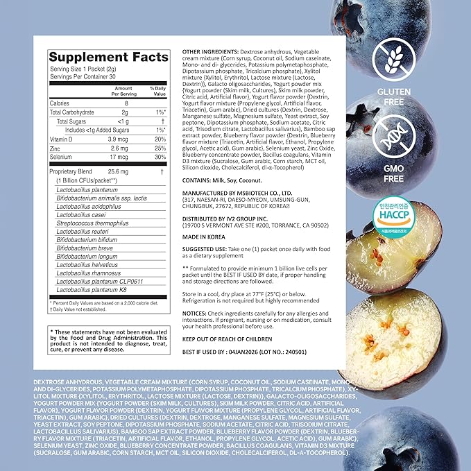 Doctor Developed Premium Impact Probiotics | 13 Probiotic Strains | 1 Billion CFU | for All Ages and Genders | Essential Vitamins | Digestive & Gut Health | Blueberry Yogurt Flavor | 30 Count