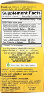 Renew Life Extra Care Digestive Probiotic Capsules, 50 Billion CFU Guaranteed, Daily Supplement Supports Immune, Digestive, Respiratory Health(1), L. Rhamnosus GG, Dairy, Soy and Gluten-Free, 30 Count