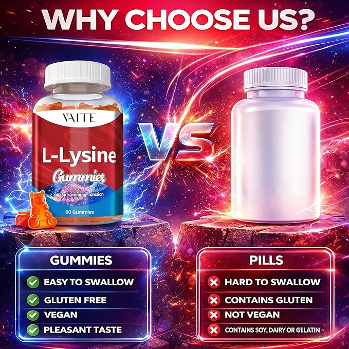 L-Lysine 1000mg Gummies - Supports Skin, Lip, Vegan, Gluten Free, 60 Chewable Lysine for Adults, Vitamins Tissue Health & Immune System, Amino Acid Vitamin Supplement & Complex Supplements (3 Pack)
