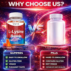 VAITE L-Lysine 1000mg Gummies - Supports Skin, Lip, Vegan, Gluten Free, Vitamins for Adults Tissue Health & Immune System, Chewables, Amino Acid Vitamin Supplement & Complex Supplements, Non-GMO