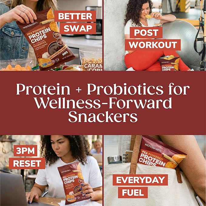 Wonderslim Protein Chips with Probiotics, BBQ | 12g Plant Protein, 170 Cal | High Protein Chips, Vegan, Gluten Free, Non-GMO | Made with Avocado Oil, No Seed Oils | 12 Pack