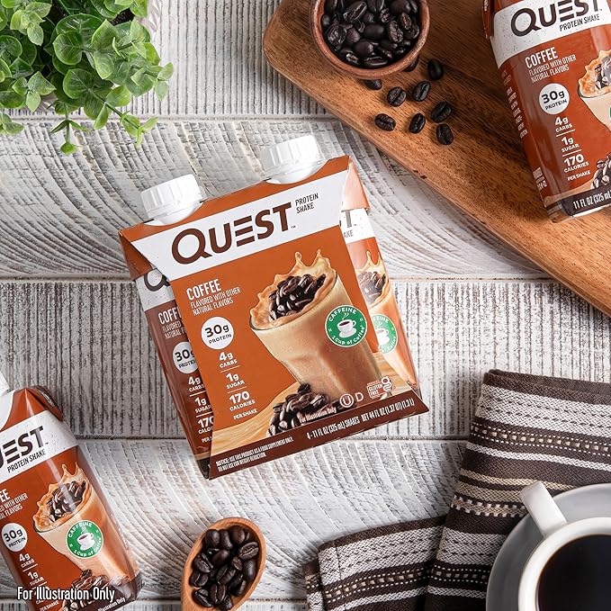 Quest Nutrition Ready to Drink Coffee Protein Shake, 30g Protein, 4g Carb, 1g Sugar, Gluten Free, Keto Friendly, 4 Count (Pack of 6)