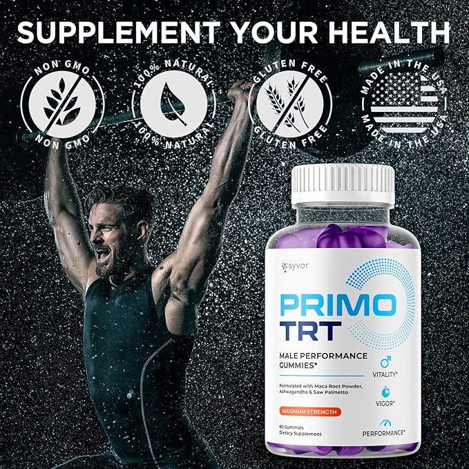 Primo TRT Gummies for Men, Official Primo TRT Male Performance Gummies with Maximum Strength Ingredients, Advanced PrimoTRT Male Health Support Gummy Supplement Premium Quality Vitamins (60 Gummies)