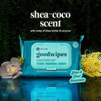 goodwipes Flushable Butt Wipes - Vitamin E & Aloe - Sewer & Septic Safe - Extra Large Adult Wet Wipes For Women & Men - Bathroom Essentials - Shea-Coco, 153 Count (3 Packs + 3 Individually Wrapped)