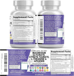 Clean Nutraceuticals Magnesium Glycinate Complex 1000mg with L-Theanine 200mg Apigenin 50mg Citrate Taurate Supplement - 5-HTP GABA Passion Flower Lemon Balm L-Glycine Phosphatidylserine - 60 Count