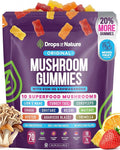 Drops Of Nature Mushroom Gummies 10-in-1 with KSM-66 Ashwagandha – Lions Mane Turkey Tail Cordyceps Shiitake Tremella Oyster Agaricus – Vegan Functional Superfood Gummies (Mixed Fruits, 70 Gummies)