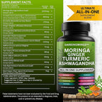 Turmeric Curcumin Moringa Supplement Ginger Boswellia Saffron - Joint Support Supplements for Women and Men with Ceylon Cinnamon, Tart Cherry, Quercetin Garlic Nettle Holy Basil - 120 Count