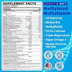 Methylated Multivitamin for Women & Men Gummies w/ Omega-3, Calcium, D3 K2, Methylfolate & B12, TMG, Daily Vitamin A, C, E, B Complex, Magnesium, CoQ10, Probiotic for Overall Health- Vegan, 2 Pack