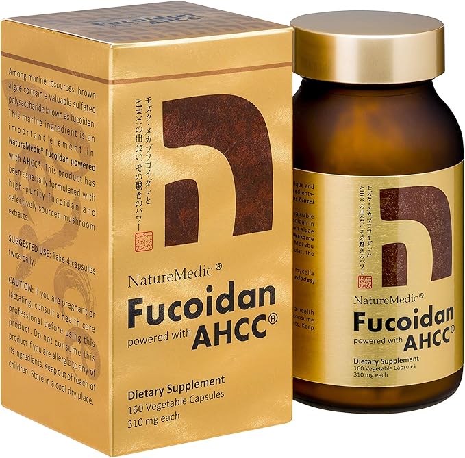 Fucoidan Powered with AHCC® Brown Seaweed Immunity Supplement with High Purity Mekabu Mozuku Agaricus 3 Bottles - 480 Vegetable Capsules