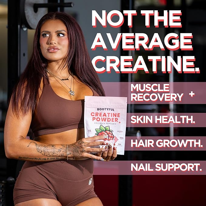 Creatine for Women – Booty Builder – Packed with Collagen, Biotin, BCAAs, Hyaluronic Acid, Vitamin C & Creatine Monohydrate Powder – Lean Muscle & Skin Hydration Support – Pink Lemonade, 30 Servings