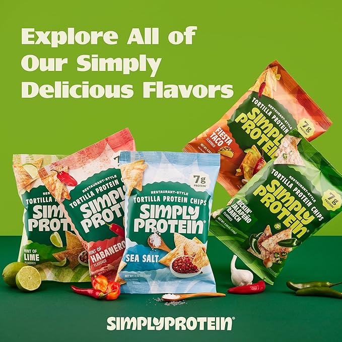Simply Protein - Tortilla Chips, Restaurant Style Protein Chips, Jalapeno Ranch (3-Pack) - 7g Protein, 140 Calories, Gluten Free, Vegan - Crispy Plant Based Pea Protein Snacks - 3 Bags, 4.58oz (130g)