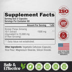 Panax Ginseng 15,000 mg - Red Korean Ginseng Supplement for Men - Extra Strength 10:1 Extract - Energy, Focus, Productivity & Performance - Natural & Vegan - Made in USA - 120 Capsules, 2 Month Supply