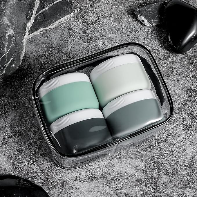 Kuangre Travel Containers for Toiletries, Silicone Cream Jars BPA-Free, Leak-proof 2oz Travel Size Containers, Portable Size Silicone Jars with Lid for Cosmetic Face Hand Body Cream (4 Pack)