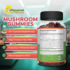 aSquared Nutrition Mushroom Gummies - 10x Complex Supplement - Lions Mane, Turkey Tail, Reishi, Cordyceps, Chaga - Energy, Focus, Immune Support for Men & Women - Replace Powder, Capsules & Pills