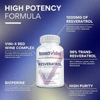 Research Verified Resveratrol - 98% Trans-Resveratrol 1000 mg, Anti-Aging Support - 1 Bottle - 60 Capsules