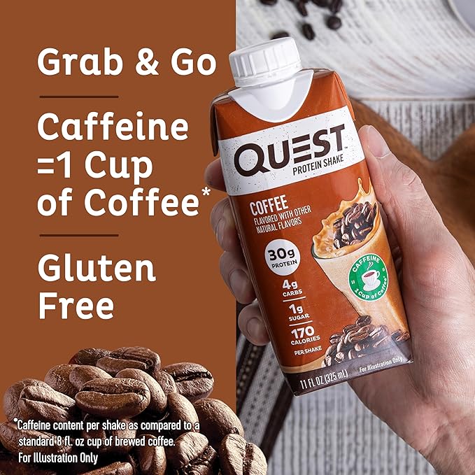Quest Nutrition Ready to Drink Coffee Protein Shake, 30g Protein, 4g Carb, 1g Sugar, Gluten Free, Keto Friendly, 4 Count (Pack of 6)