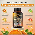 Vitamin D3 K2 - Vitamin D3 10000 iu & K2 120 mcg - Immune & Mood Support, for Bone & Teeth Health - with Zinc, Vitamin C & B12 - Highly Bioavailable - For Men & Women - Made in USA, 120 Softgels