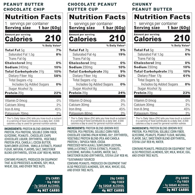 No Cow Vegan Protein Bars, Upgraded Peanut Butter Variety Pack | 20g Plant Based Protein, Gluten Free, Dairy Free, Soy Free, Keto Friendly, Low Sugar, High Fiber Snack Bars | Pack of 12