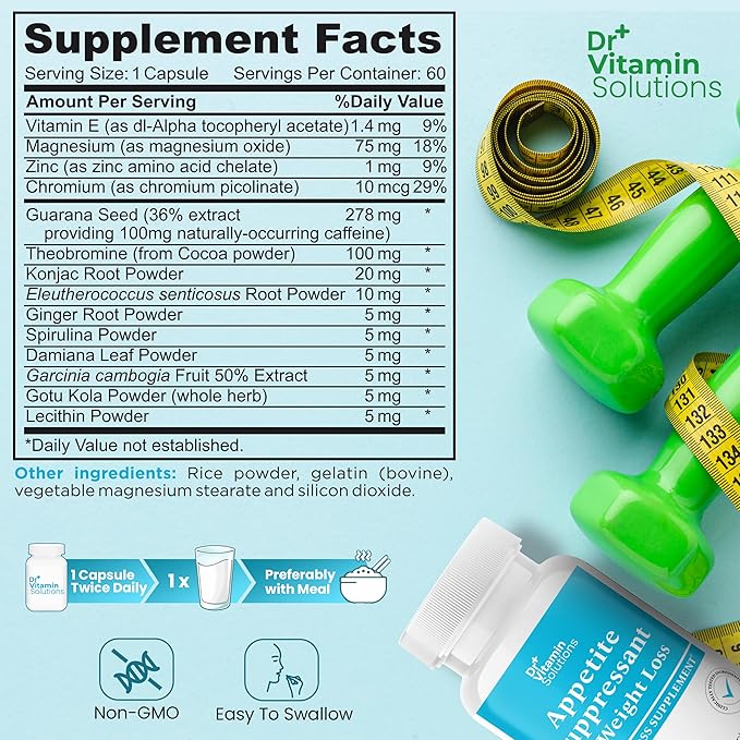 Appetite Suppressant for Weight Loss - Diet Pills for Women w/ Garcinia, Ginger Root, Guarana - Thermogenic Fat Burner & Metabolism Booster for Women & Men | Belly Fat + Energy Support, 60 Caps