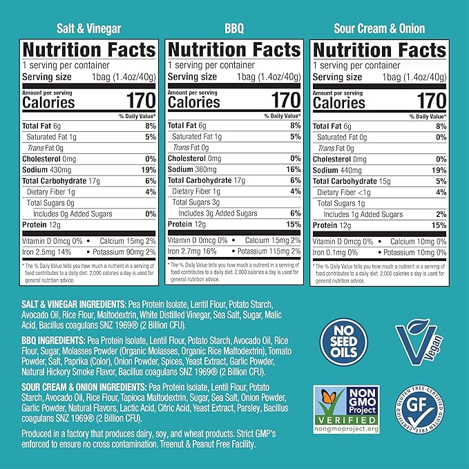 Wonderslim Protein Chips with Probiotics, Variety Pack | 12g Plant Protein, 170 Cal | High Protein Chips, Vegan, Gluten Free, Non-GMO | Made with Avocado Oil, No Seed Oils | 12 Pack