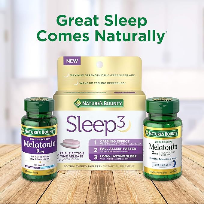 Nature's Bounty Melatonin,100% Drug Free Sleep Aid,Promotes Relaxation and Sleep Health,1mg,180 Tablets,(Pack of 3)
