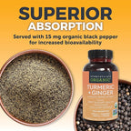 Turmeric and Ginger Supplement with Black Pepper for Better Absorption - Organic Turmeric Curcumin to Support Joint, Heart and Digestive Health, Non-GMO - 120 Tablets