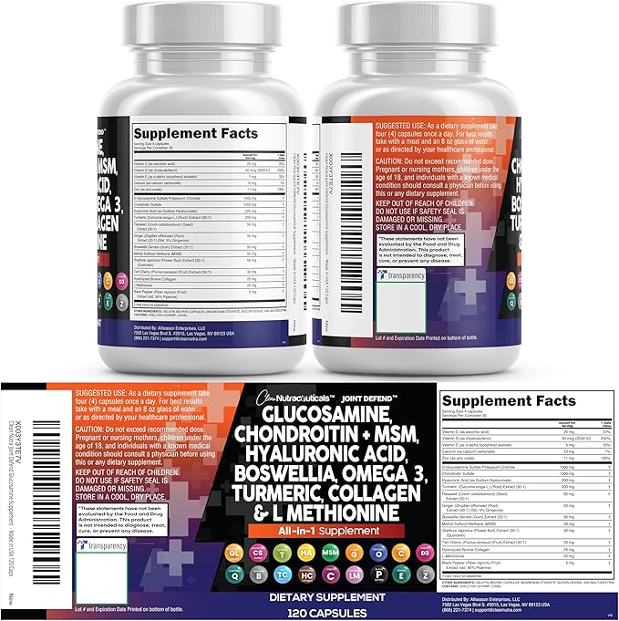 Clean Nutraceuticals Glucosamine Chondroitin MSM 1500mg with Turmeric Curcumin, Collagen, Hyaluronic Acid, Omega 3 – Joint Health Supplement for Men & Women (120 Count (Pack of 2))
