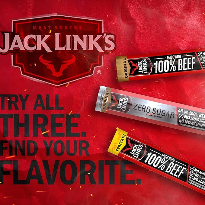 Jack Link's Beef Jerky Sticks Variety Pack - Original, Teriyaki & Zero Sugar - Made with 100% Real Beef - Ready to Eat Real Meat Protein Snacks - 5g Protein per Serving - (20 Pack) 0.92 oz Meat Sticks