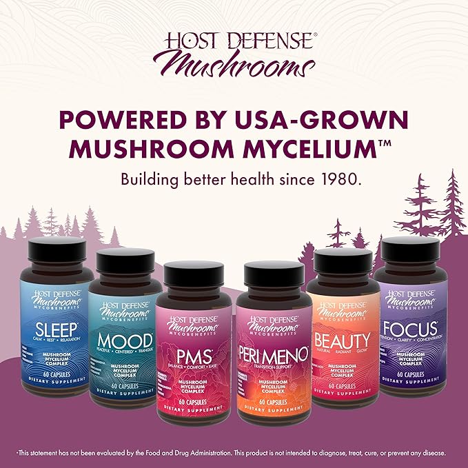 Host Defense MycoBenefits PMS Capsules - Mushroom Supplement for Women's Health Support - Support for Monthly Hormonal Fluctuations - Includes Maitake, Reishi, Vitex - 60 Capsules (30 Servings)
