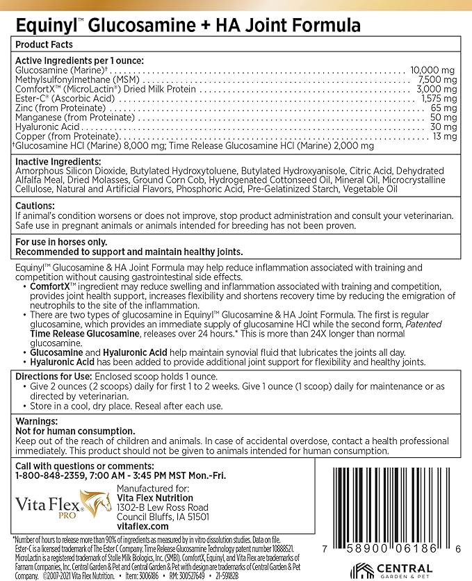 Vita Flex Pro Horse Joint Supplement, with Glucosamine and Hyaluronic Acid, 3.75 Pounds, 60-Day Supply